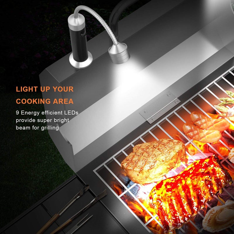 FIREOR Barbecue Grill Light Grilling Accessories for Outdoor, BBQ Magnetic LED Lights Flexible Gooseneck Weather Resistant, Men Dad Gifts Batteries Included 2 Pack (Black) - Image 2